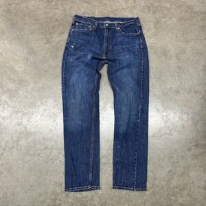 Levi's 505 Straight Leg Jeans Medium‎ Wash Distressed Denim Mens 36x34